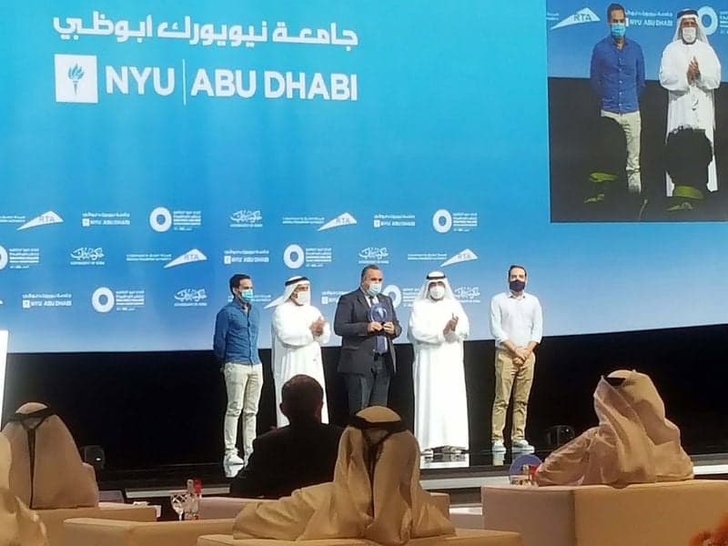 NYU Abu Dhabi receiving the first-prize award for the delivery drone at the RTA Dubai World Challenge ceremony
